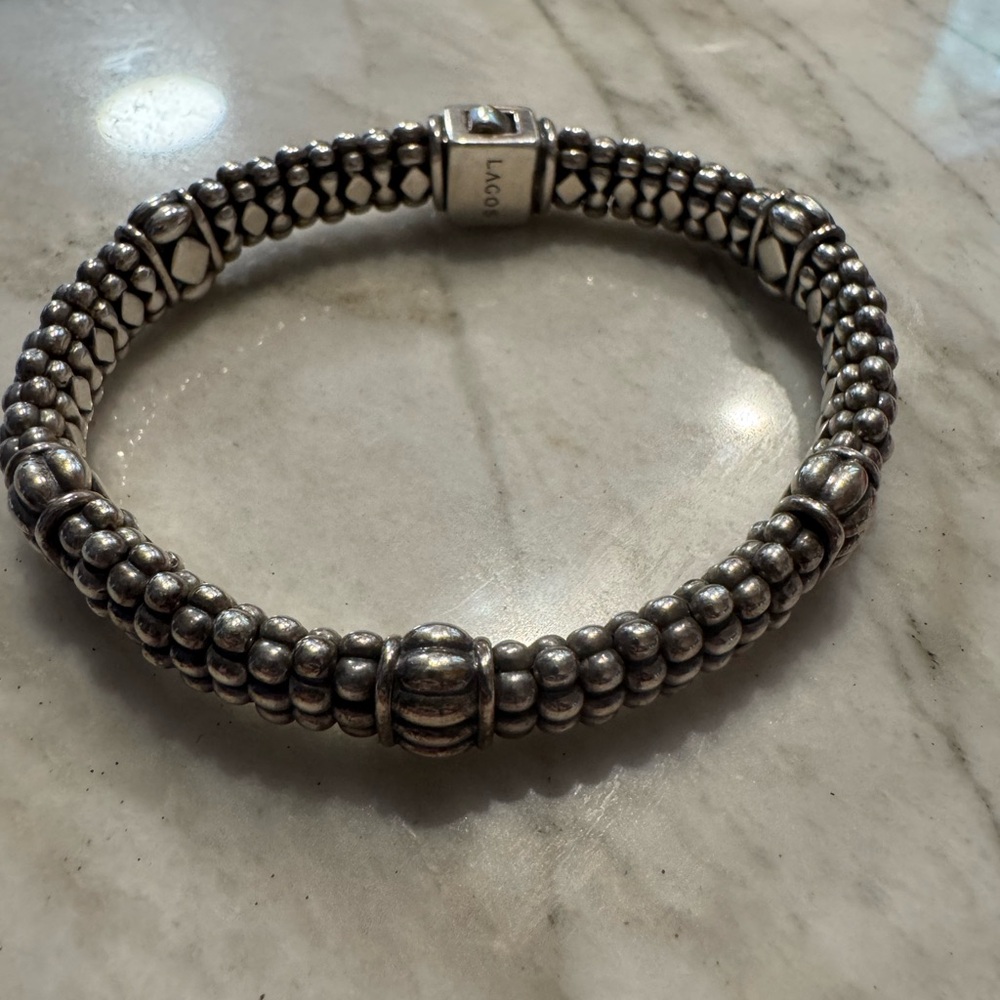 Silver 925 Beaded Bracelet. With original Lagos pouch and cleaning cloth